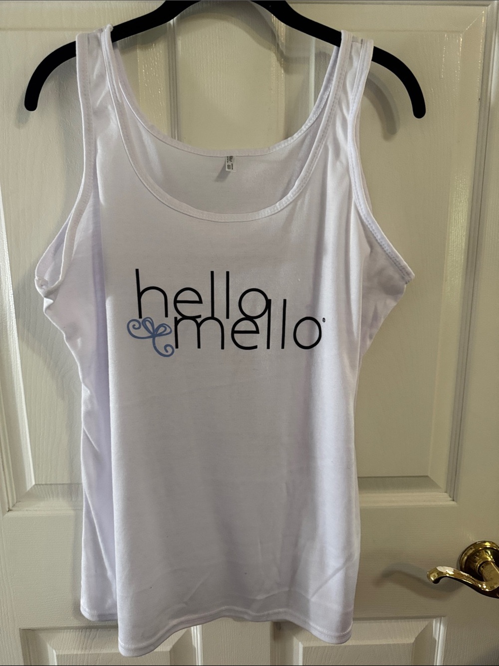 Hello Mello White Graphic Scoop Tank